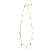 Load image into Gallery viewer, 14k Yellow Gold Turquoise Malachite Onyx &amp; Mother of Pearl Inlay Station Solid Cable Chain Necklace

