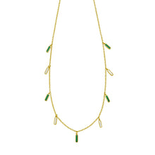 Load image into Gallery viewer, 14k Yellow Gold Turquoise Malachite Onyx &amp; Mother of Pearl Inlay Station Solid Cable Chain Necklace
