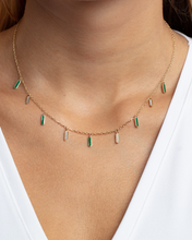Load image into Gallery viewer, 14k Yellow Gold Turquoise Malachite Onyx &amp; Mother of Pearl Inlay Station Solid Cable Chain Necklace
