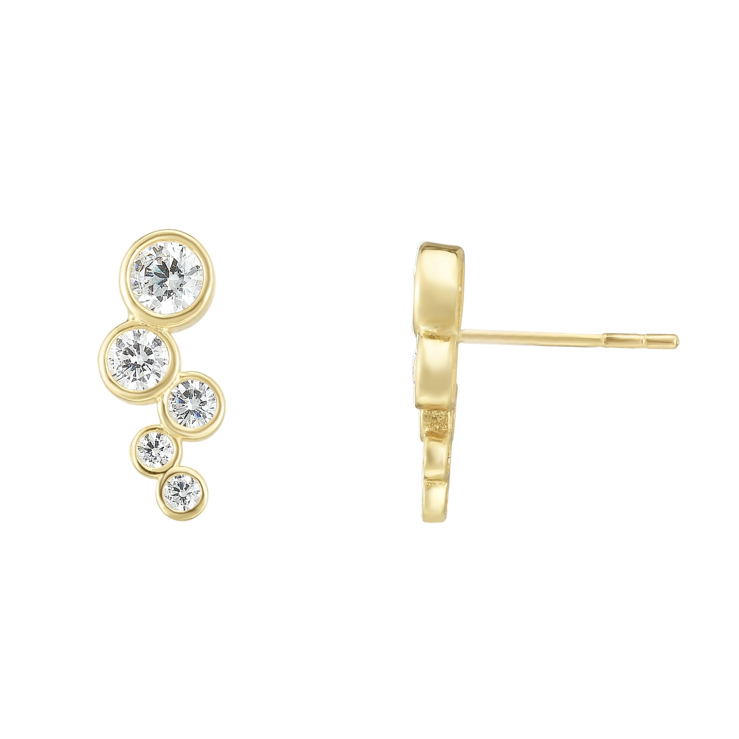 14k Yellow Gold 11.9mm Bezel Set CZ Ear Climber Earrings