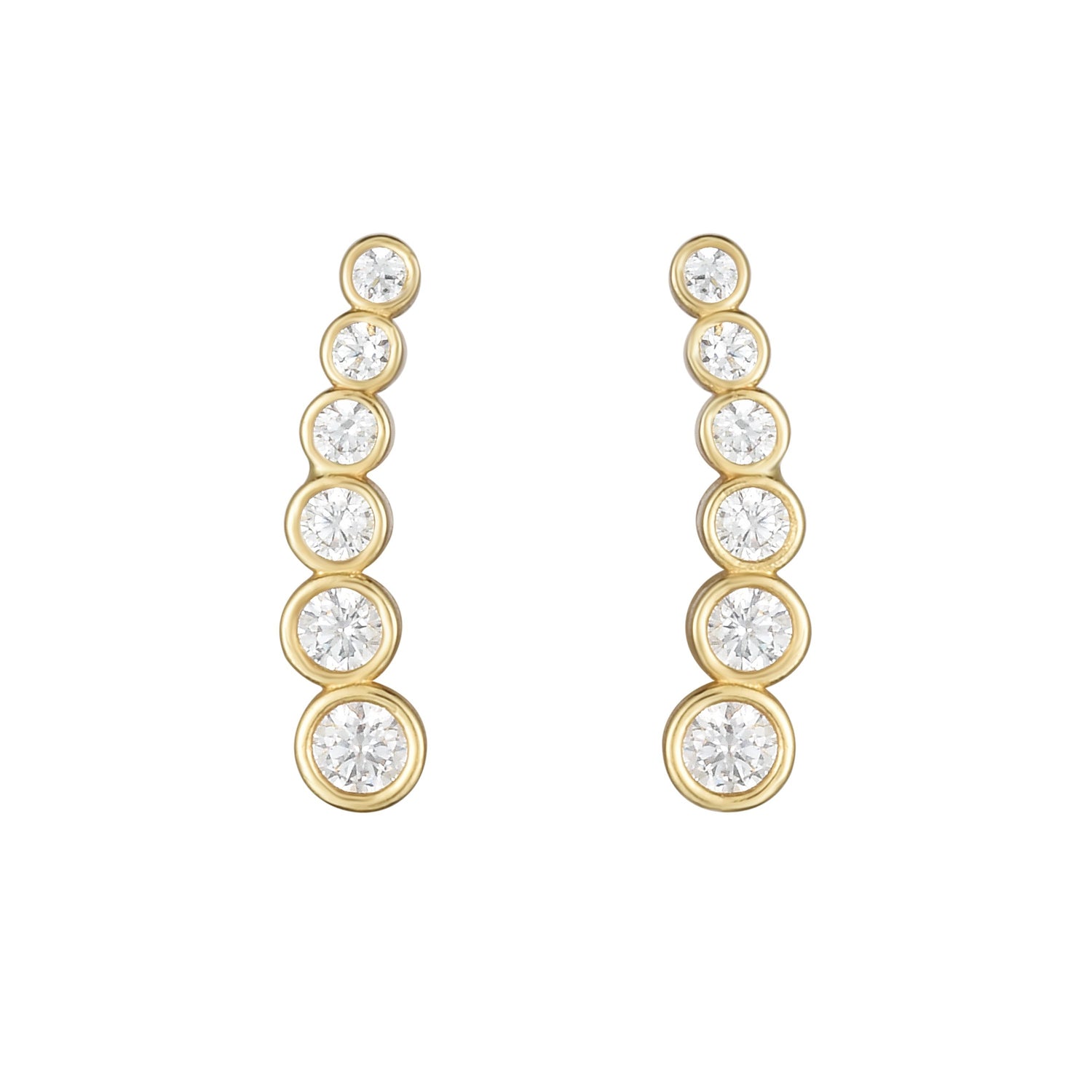 14k Yellow Gold 11.3mm Graduated Round Bezel CZ Ear Climber Earrings