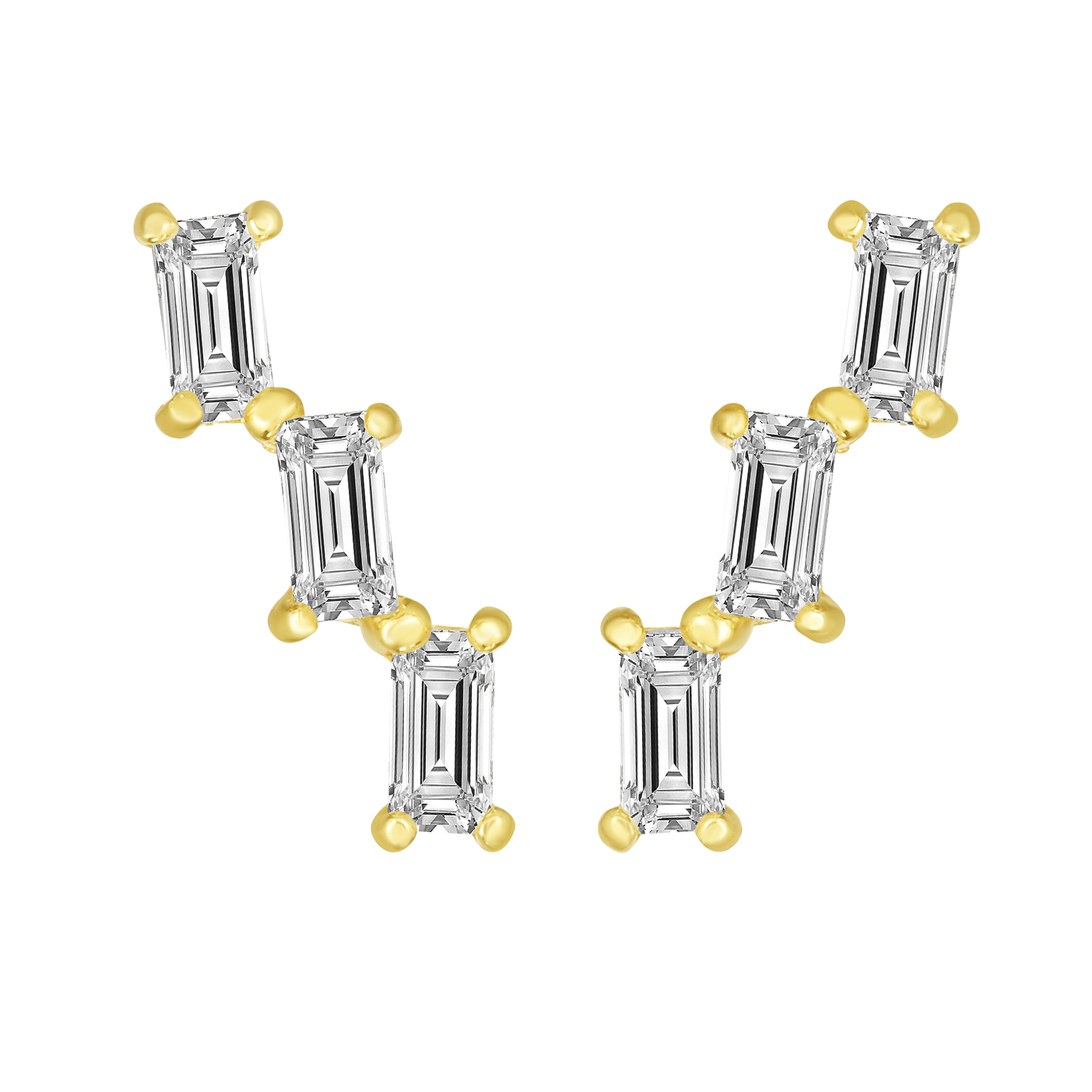 14k Yellow Gold 12.5mm Baguette Ear Climber Earrings