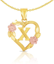 Load image into Gallery viewer, 10k Yellow and Rose Gold A-Z Initial Heart Pendant with Optional Necklace
