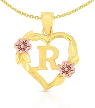 Load image into Gallery viewer, 10k Yellow and Rose Gold A-Z Initial Heart Pendant with Optional Necklace
