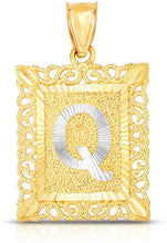 Load image into Gallery viewer, 10k Yellow and White Gold A-Z Initial Square (21 x 12 mm) Pendant with Optional Necklace, Small
