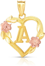Load image into Gallery viewer, 10k Yellow and Rose Gold A-Z Initial Heart Pendant with Optional Necklace
