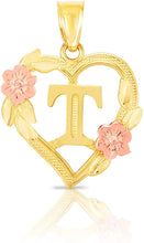 Load image into Gallery viewer, 10k Yellow and Rose Gold A-Z Initial Heart Pendant with Optional Necklace
