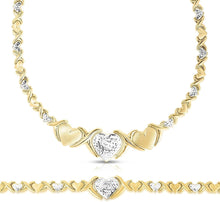Load image into Gallery viewer, Floreo 925 Sterling Silver Stampato XOXO Hugs and Kisses with Graduating Heart Pendant Bracelet and Necklace Set
