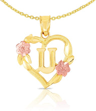 Load image into Gallery viewer, 10k Yellow and Rose Gold A-Z Initial Heart Pendant with Optional Necklace

