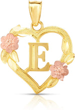 Load image into Gallery viewer, 10k Yellow and Rose Gold A-Z Initial Heart Pendant with Optional Necklace
