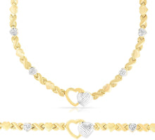 Load image into Gallery viewer, Floreo 925 Sterling Silver Stampato XOXO Hugs and Kisses with Open Heart Pendant Bracelet and Necklace Set
