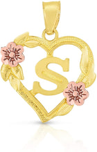 Load image into Gallery viewer, 10k Yellow and Rose Gold A-Z Initial Heart Pendant with Optional Necklace
