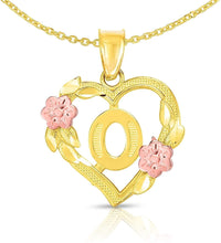 Load image into Gallery viewer, 10k Yellow and Rose Gold A-Z Initial Heart Pendant with Optional Necklace

