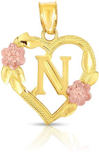 Load image into Gallery viewer, 10k Yellow and Rose Gold A-Z Initial Heart Pendant with Optional Necklace

