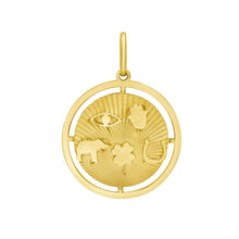 Load image into Gallery viewer, 14k Yellow Gold 36.6mm Lucky Symbols Disc with Optional Chain Pendant Charm
