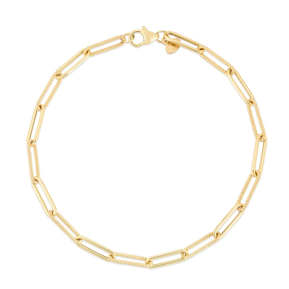 14k Yellow Gold 3.5mm Textured Beaded Paperclip Chain Bracelet