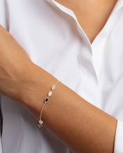 Load image into Gallery viewer, 14k Yellow Gold Onyx Turquoise Hexagon &amp; Mother of Pearl Inlay Links Bracelet Solid Beaded Chain Bracelet
