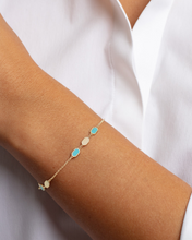 Load image into Gallery viewer, 14k Yellow Gold Onyx Turquoise Hexagon &amp; Mother of Pearl Inlay Links Bracelet Solid Beaded Chain Bracelet
