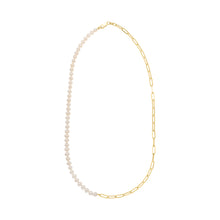 Load image into Gallery viewer, 14k Yellow Gold 5mm Lite Paperclip Chain Pearl Necklace
