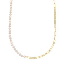 Load image into Gallery viewer, 14k Yellow Gold 5mm Lite Paperclip Chain Pearl Necklace
