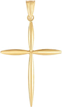 Load image into Gallery viewer, 14k Yellow Gold 1.2" or White Gold 0.6" Classic Tapered Cross Charm Pendant with optional Adjustable Chain Necklace
