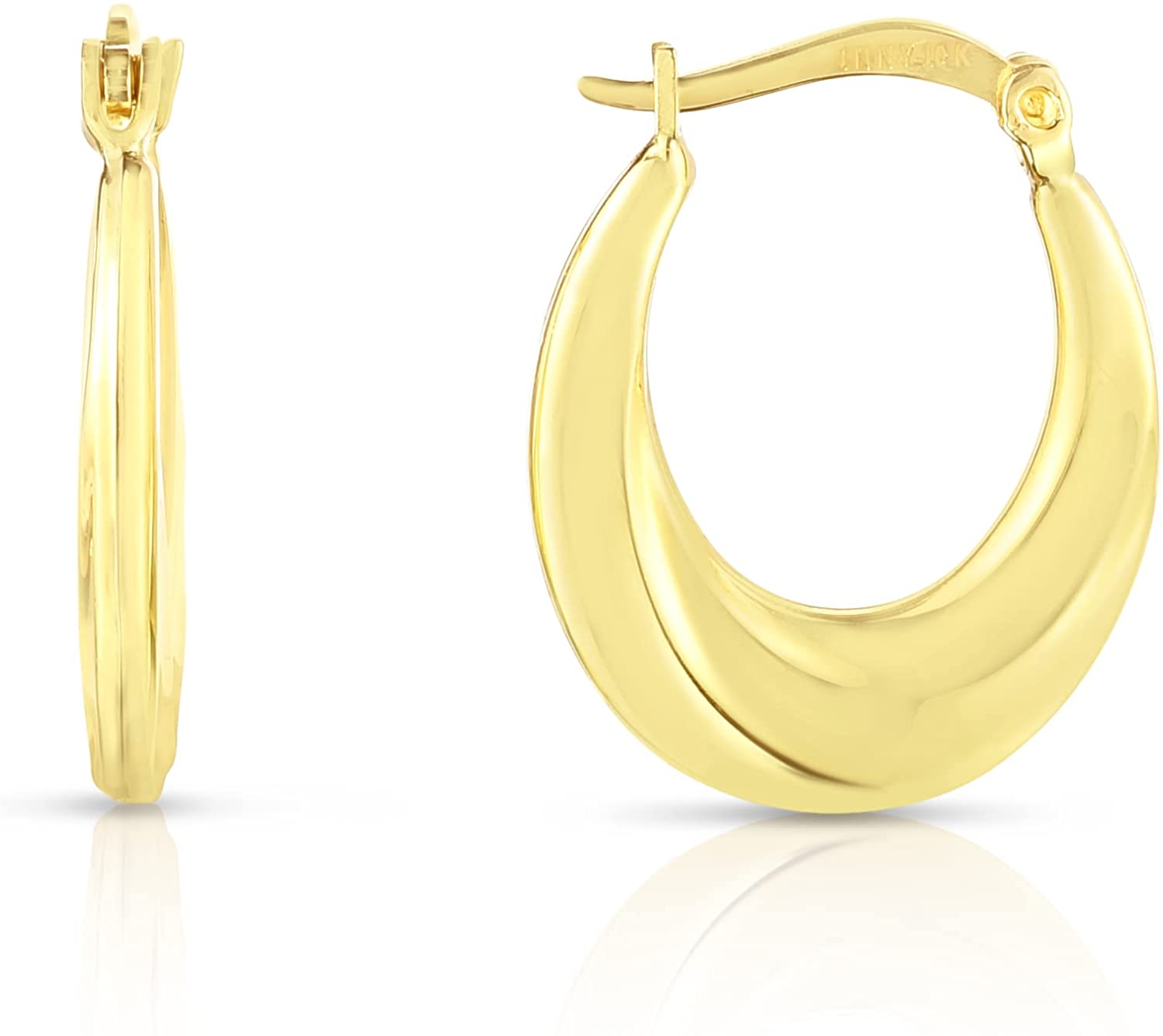 10k Yellow Gold High Polish and Twisted Wave Swirl Design Hoop Earrings