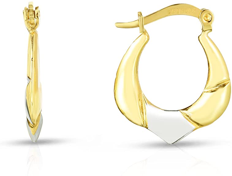 10k Two-Tone Gold Point Edge Hoop Earrings
