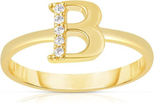 Load image into Gallery viewer, 10k Yellow Gold Personalized Letter A-Z Small Block Alphabet Character CZ Initial Ring
