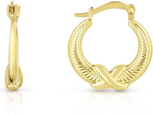 Load image into Gallery viewer, 10k Yellow Gold Infinite Knot and Ribbed Hoop Earrings
