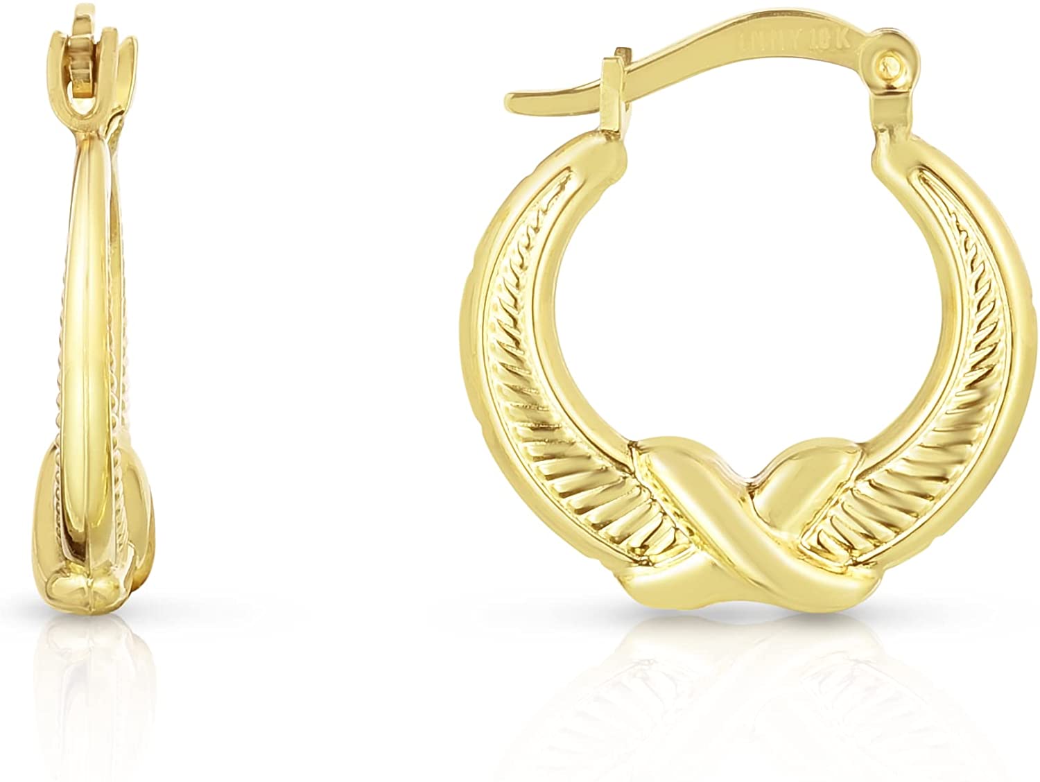 10k Yellow Gold Infinite Knot and Ribbed Hoop Earrings