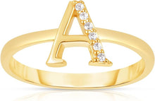 Load image into Gallery viewer, 10k Yellow Gold Personalized Letter A-Z Small Block Alphabet Character CZ Initial Ring
