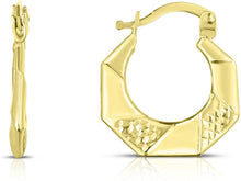 Load image into Gallery viewer, 10k Yellow Gold Octagon Twisted High Polished and Textured Hoop Earrings

