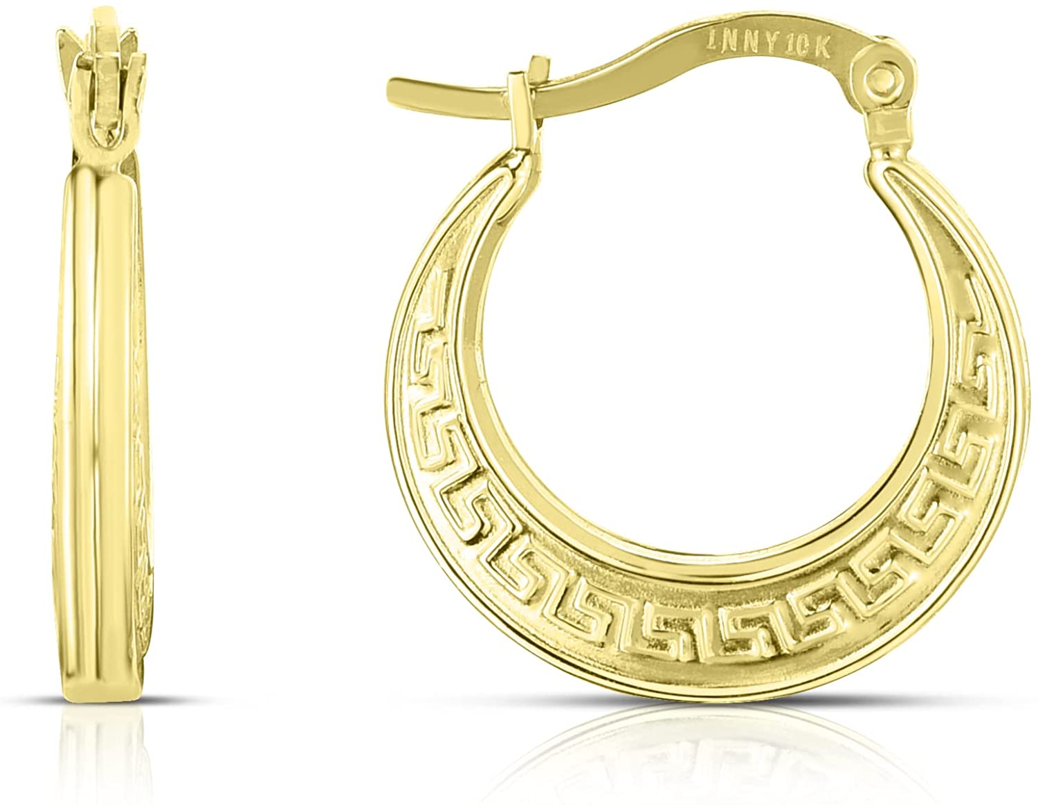 10k Yellow Gold Greek Key Design Hoop Earrings
