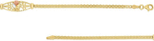 Load image into Gallery viewer, 10k Yellow Gold Bismark Links with Rose Gold Rose and Two-Tone Gold Leaf Filigree Charm Bracelet
