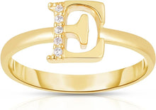 Load image into Gallery viewer, 10k Yellow Gold Personalized Letter A-Z Small Block Alphabet Character CZ Initial Ring
