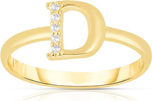 Load image into Gallery viewer, 10k Yellow Gold Personalized Letter A-Z Small Block Alphabet Character CZ Initial Ring
