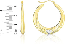 Load image into Gallery viewer, 10k Two-Tone Gold Heart Shape and Vibration Design Hoop Earrings
