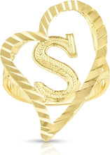 Load image into Gallery viewer, 10k Yellow Gold Small Medium or Large A-Z Cursive initial Letter Heart Ring
