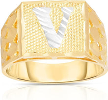 Load image into Gallery viewer, Men’s 10k Yellow Gold Square Two Tone Initial Ring A-Z, Sizes 6-11
