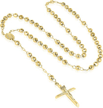 Load image into Gallery viewer, 10k Yellow Gold or Tri Color 5mm Rosary with Virgin Mary Medal and Crucifix of Jesus Cross Pendant Chain Necklace

