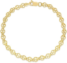 Load image into Gallery viewer, 10k Yellow Gold Filigree Heart with Marquise Diamond Cut Finish Link Bracelet
