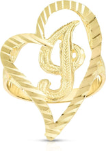 Load image into Gallery viewer, 10k Yellow Gold Small Medium or Large A-Z Cursive initial Letter Heart Ring
