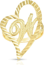 Load image into Gallery viewer, 10k Yellow Gold Small Medium or Large A-Z Cursive initial Letter Heart Ring
