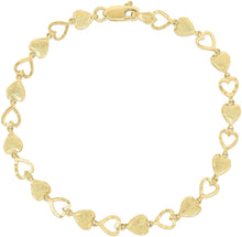 Load image into Gallery viewer, 10k Yellow Gold Heart Shape with Open and Textured Finish Pattern Link Bracelet
