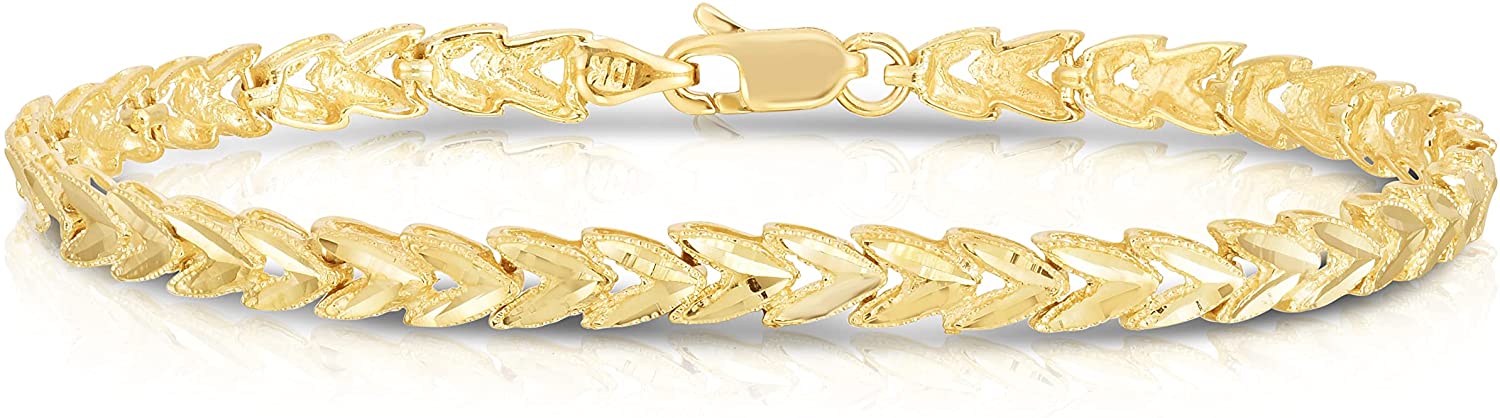 10k Yellow Gold 4.5mm Leaf with Diamond Cut Finish Link Bracelet