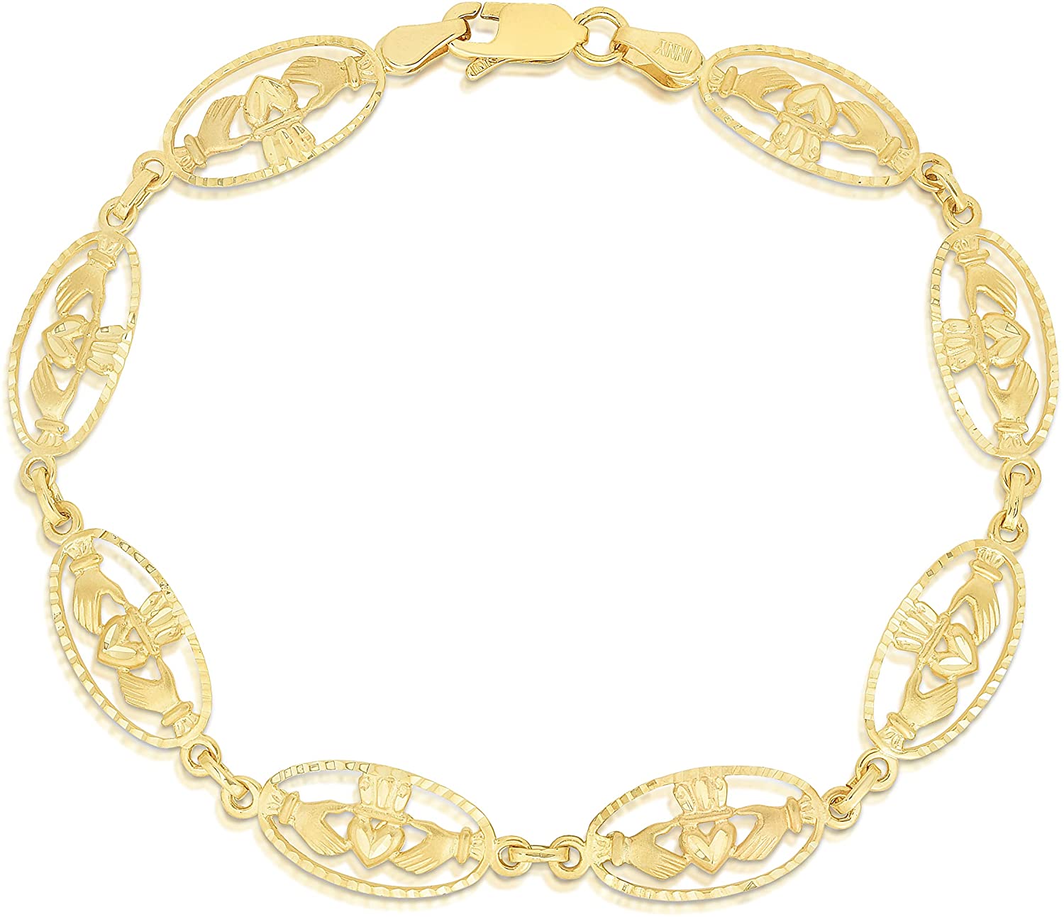 10k Yellow Gold Claddagh Heart in Oval Link Bracelet