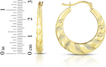 Load image into Gallery viewer, 10k Yellow Gold High Polish and Twisted Swirl Ribbed Hoop Earrings
