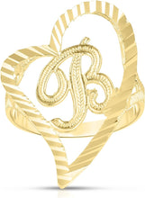 Load image into Gallery viewer, 10k Yellow Gold Small Medium or Large A-Z Cursive initial Letter Heart Ring
