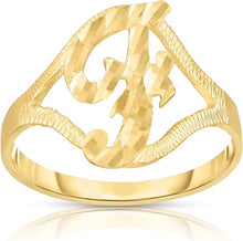 Load image into Gallery viewer, 10k Yellow Gold A-Z Cursive Letter Initial Ring, Sizes 4-9
