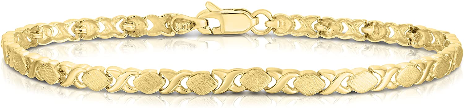 10k Yellow Gold XOXO X and O Satin and High Polish Finish Bracelet